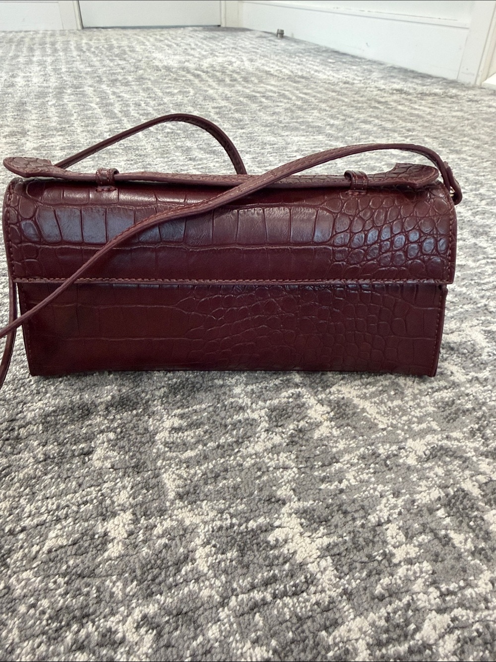 Aqua Croc-Embossed Burgundy Mini Shoulder Bag